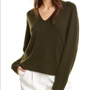Vince Olive Green V-Neck Cashmere Sweater